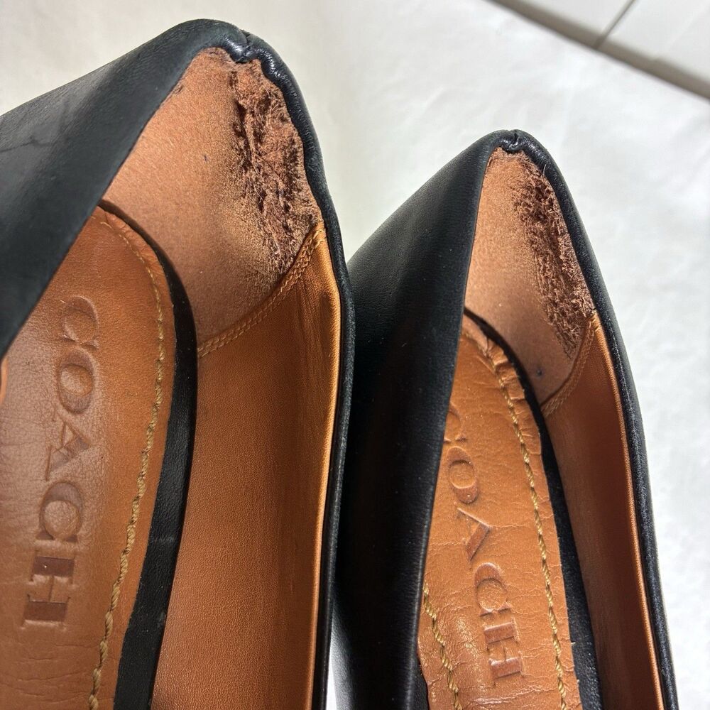 Coach Heels Sz 5 Vonna Black Leather Pointed Toe Gold Bead Chain High Heel Pump - Picture 9 of 13